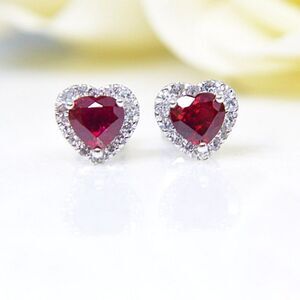 Red Heart Shaped Stud Earrings